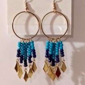 NWT beautiful BOHO gold and blue dangly earrings